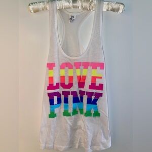 Victoria's Secret PINK White Tank with Navy Logo and Pink Size Print